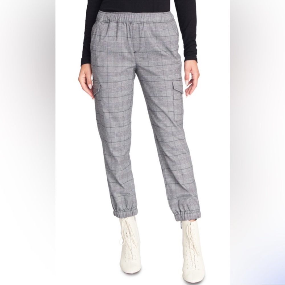 Sanctuary Gray Plaid Cargo Joggers Pants NWT Large